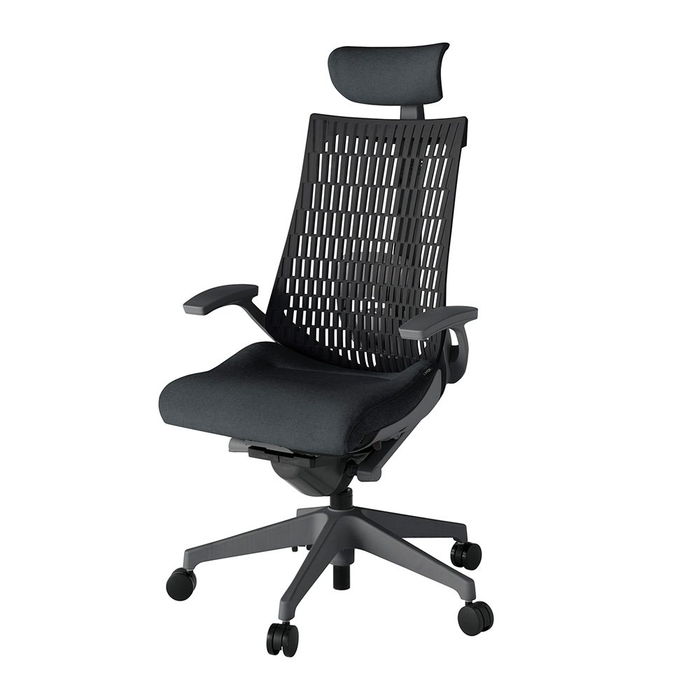 アクト2 KJ425SAEW2T1T1 エラストマバック テクスチャード ランバーサポート 固定肘 ヘッドサポート ( クロス ) ナイロンキャスター [ ベースカラー: W2 張地カラー: T1T1 / ブラック  ]