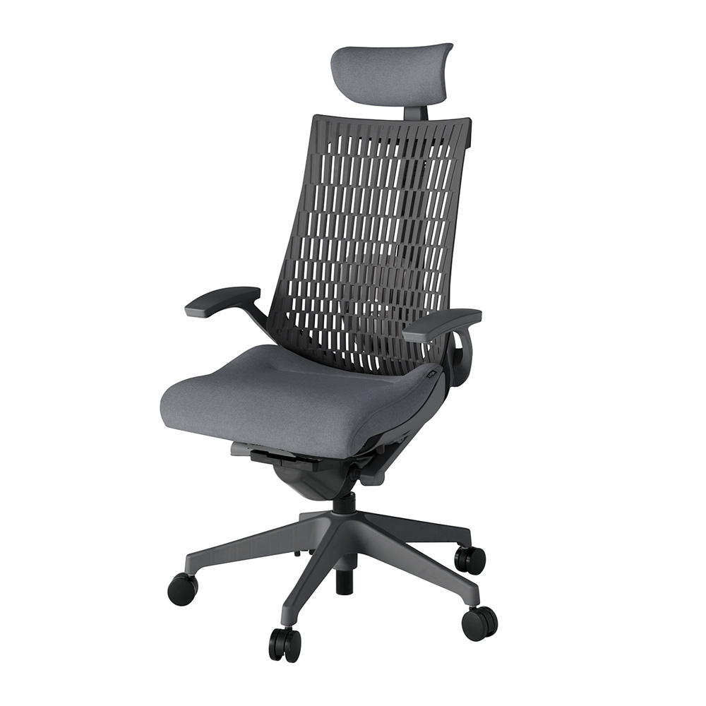 アクト2 KJ425SAEW2T3W2 エラストマバック テクスチャード ランバーサポート 固定肘 ヘッドサポート ( クロス ) ナイロンキャスター [ ベースカラー: W2 張地カラー: T3W2 / ダークグレー  ]