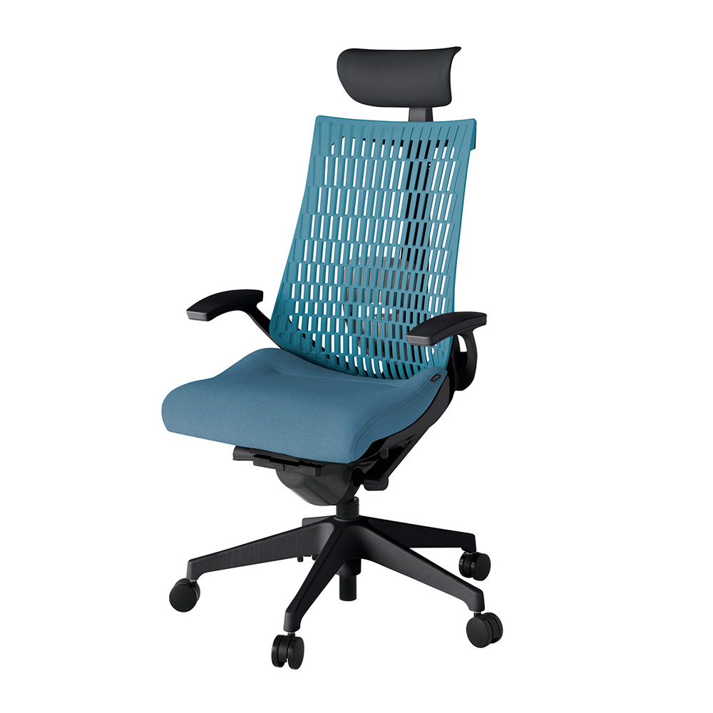 アクト2 KJ425SAFT1B4A4 エラストマバック テクスチャード ランバーサポート 固定肘 ヘッドサポート ( ビニール ) ナイロンキャスター [ ベースカラー: T1 張地カラー: B4A4 / ブルー  ]