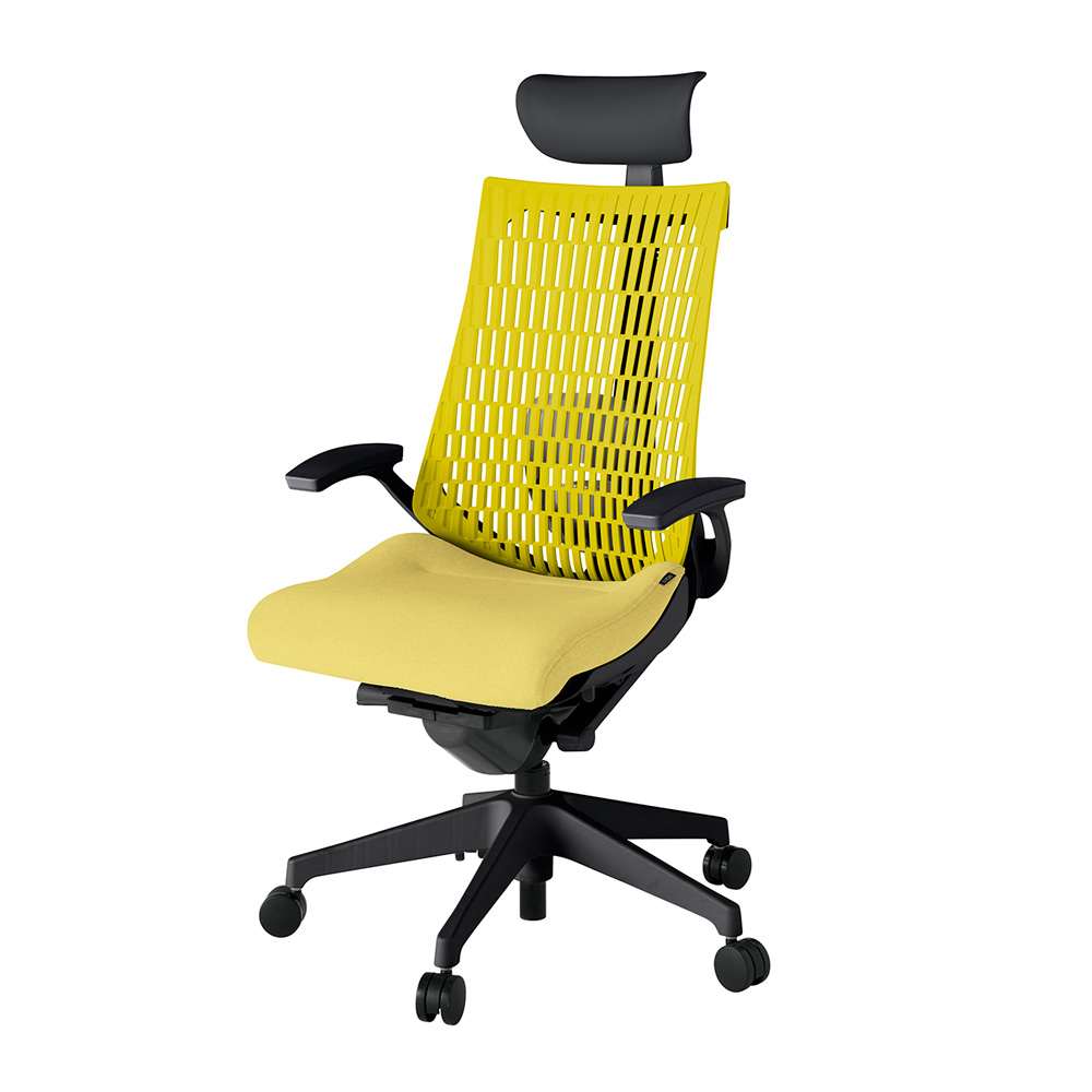 アクト2 KJ425SAFT1U6U5 エラストマバック テクスチャード ランバーサポート 固定肘 ヘッドサポート ( ビニール ) ナイロンキャスター [ ベースカラー: T1 張地カラー: U6U5 / イエロー  ]