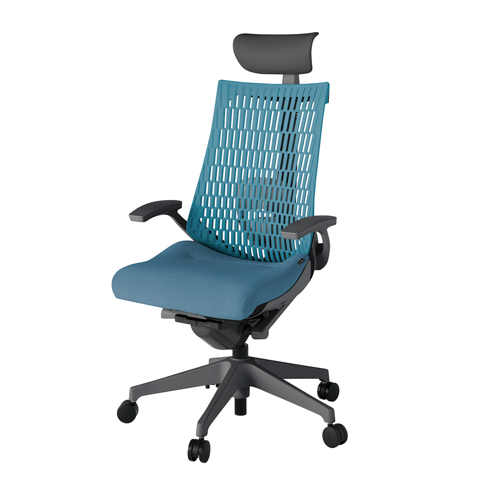 アクト2 KJ425SAFW2B4A4 エラストマバック テクスチャード ランバーサポート 固定肘 ヘッドサポート ( ビニール ) ナイロンキャスター [ ベースカラー: W2 張地カラー: B4A4 / ブルー  ]