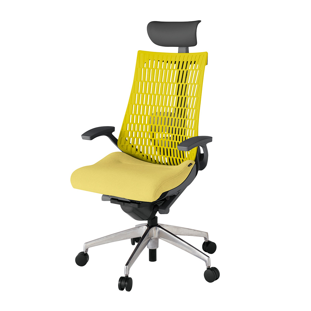 アクト2 KJ425SAFZDU6U5 エラストマバック テクスチャード ランバーサポート 固定肘 ヘッドサポート ( ビニール ) ナイロンキャスター [ ベースカラー: ZD 張地カラー: U6U5 / イエロー  ]