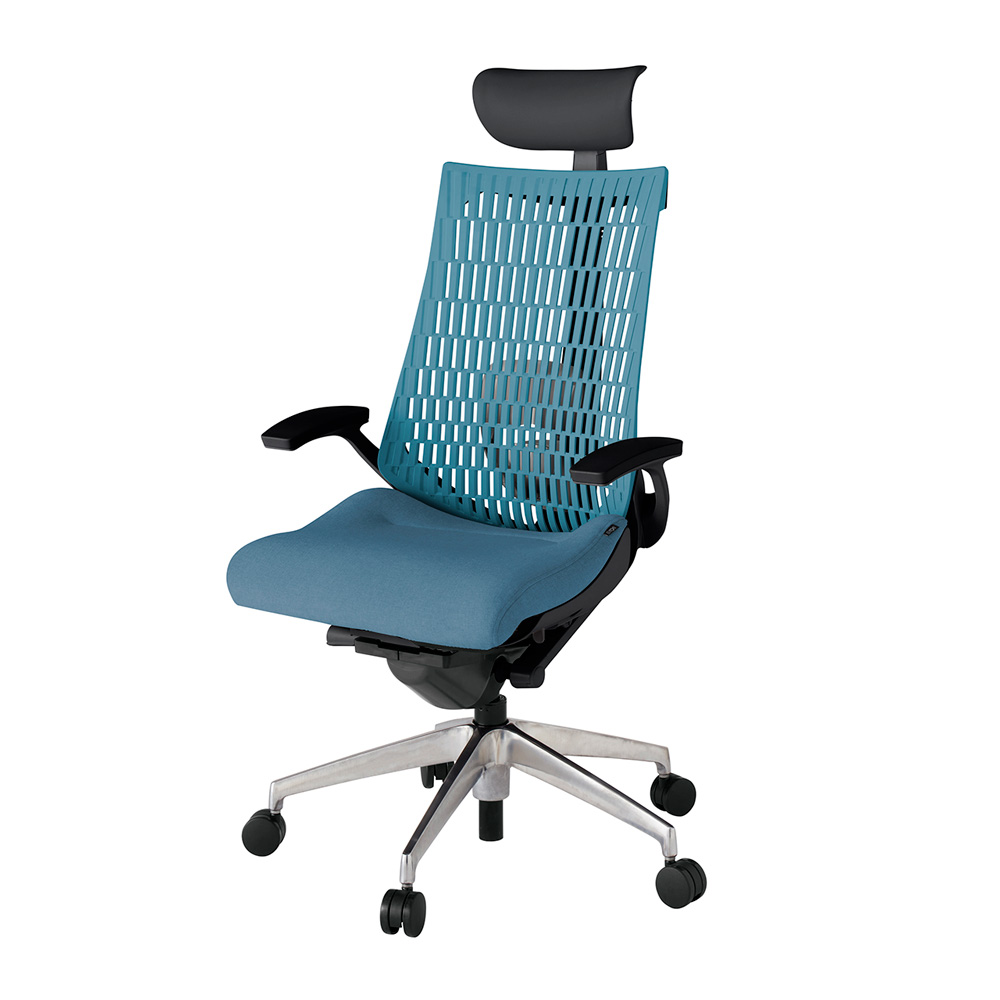 アクト2 KJ425SAFZTB4A4 エラストマバック テクスチャード ランバーサポート 固定肘 ヘッドサポート ( ビニール ) ナイロンキャスター [ ベースカラー: ZT 張地カラー: B4A4 / ブルー  ]