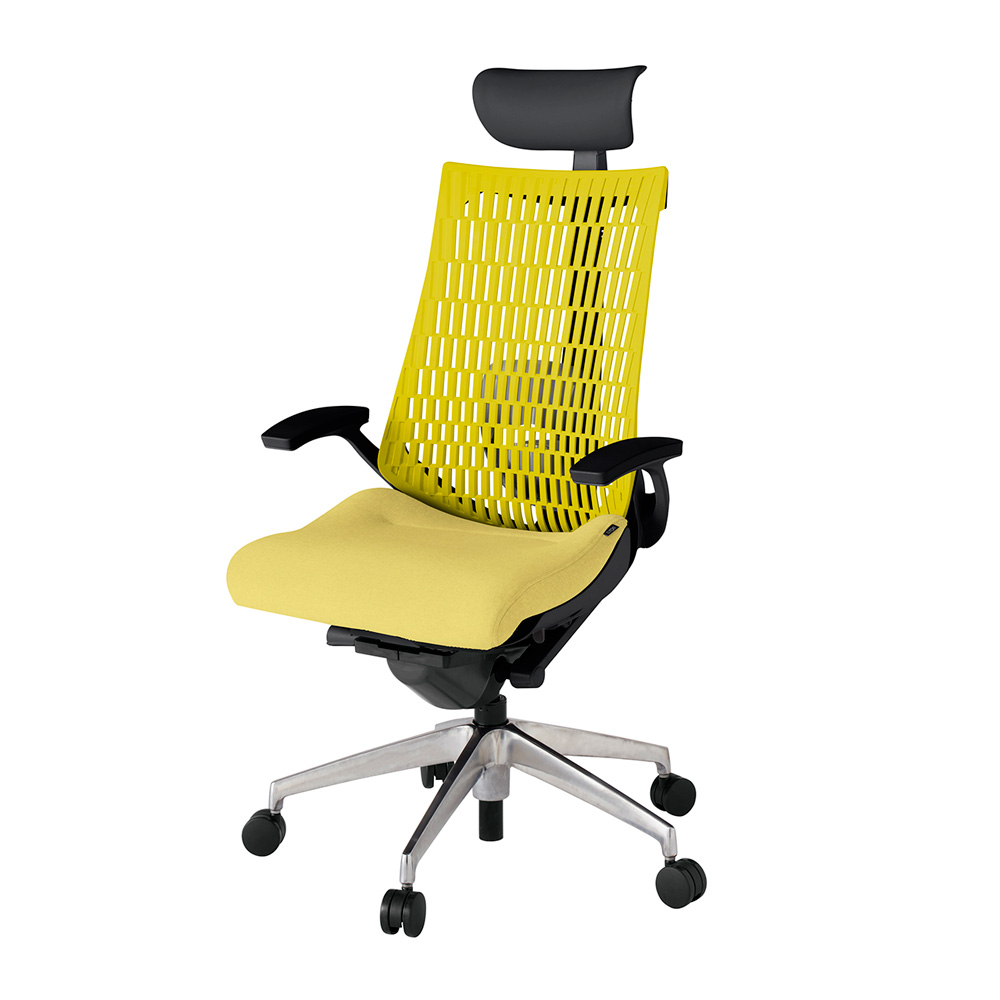 アクト2 KJ425SAFZTU6U5 エラストマバック テクスチャード ランバーサポート 固定肘 ヘッドサポート ( ビニール ) ナイロンキャスター [ ベースカラー: ZT 張地カラー: U6U5 / イエロー  ]