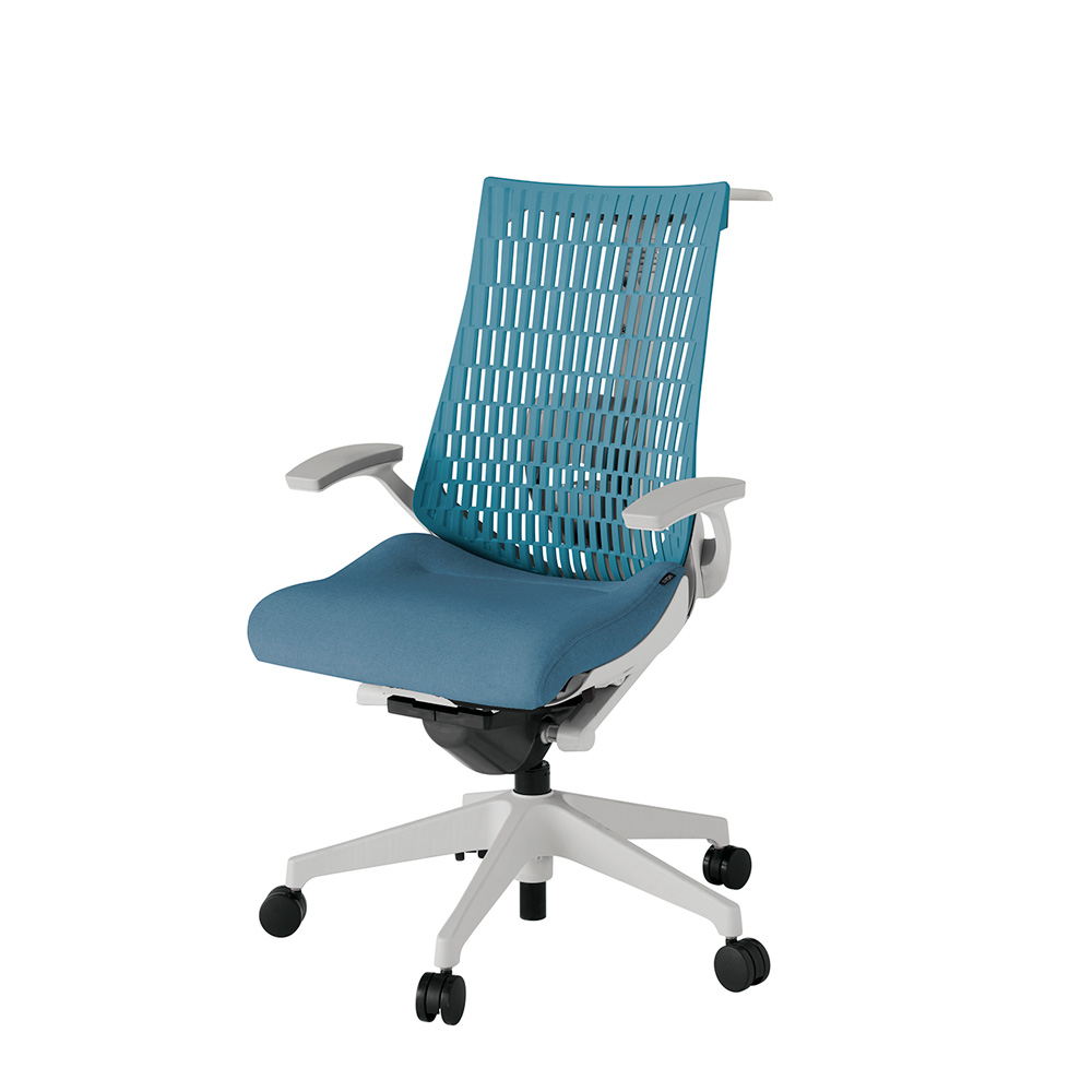 アクト2 KJ425SAHGNB4A4 エラストマバック テクスチャード ランバーサポート 固定肘 ハンガーナイロンキャスター[ ベースカラー: GN 張地カラー: B4A4 / ブルー  ]