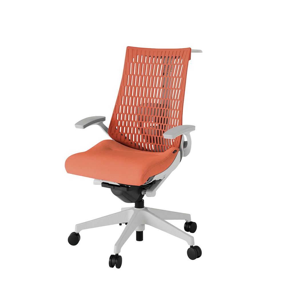 アクト2 KJ425SAHGND4D4 エラストマバック テクスチャード ランバーサポート 固定肘 ハンガーナイロンキャスター[ ベースカラー: GN 張地カラー: D4D4 / パーシモオレンジ  ]