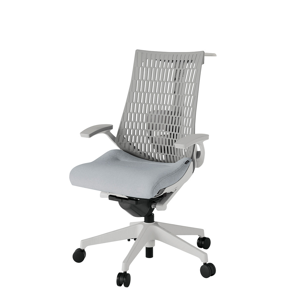 アクト2 KJ425SAHGNT7T6 エラストマバック テクスチャード ランバーサポート 固定肘 ハンガーナイロンキャスター[ ベースカラー: GN 張地カラー: T7T6 / ホワイトグレー  ]