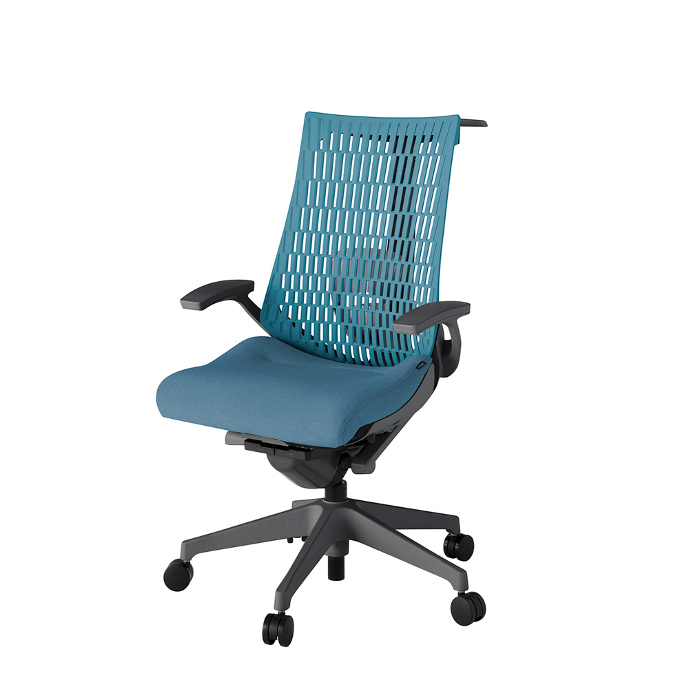 アクト2 KJ425SAHW2B4A4 エラストマバック テクスチャード ランバーサポート 固定肘 ハンガーナイロンキャスター[ ベースカラー: W2 張地カラー: B4A4 / ブルー  ]