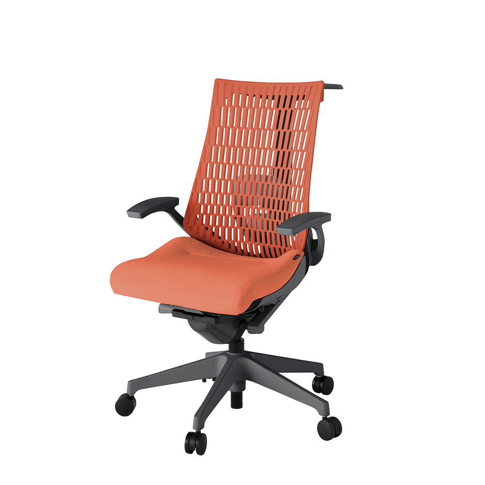 アクト2 KJ425SAHW2D4D4 エラストマバック テクスチャード ランバーサポート 固定肘 ハンガーナイロンキャスター[ ベースカラー: W2 張地カラー: D4D4 / パーシモオレンジ  ]