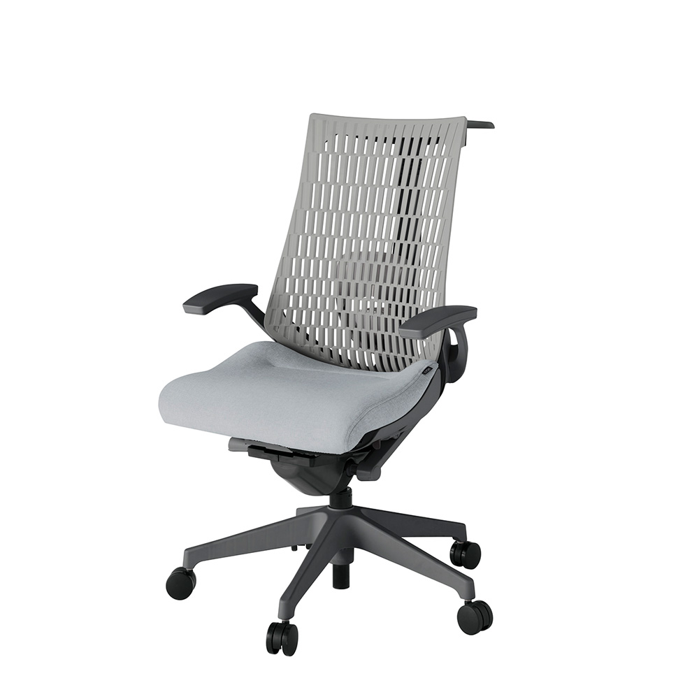 アクト2 KJ425SAHW2T7T6 エラストマバック テクスチャード ランバーサポート 固定肘 ハンガーナイロンキャスター[ ベースカラー: W2 張地カラー: T7T6 / ホワイトグレー  ]