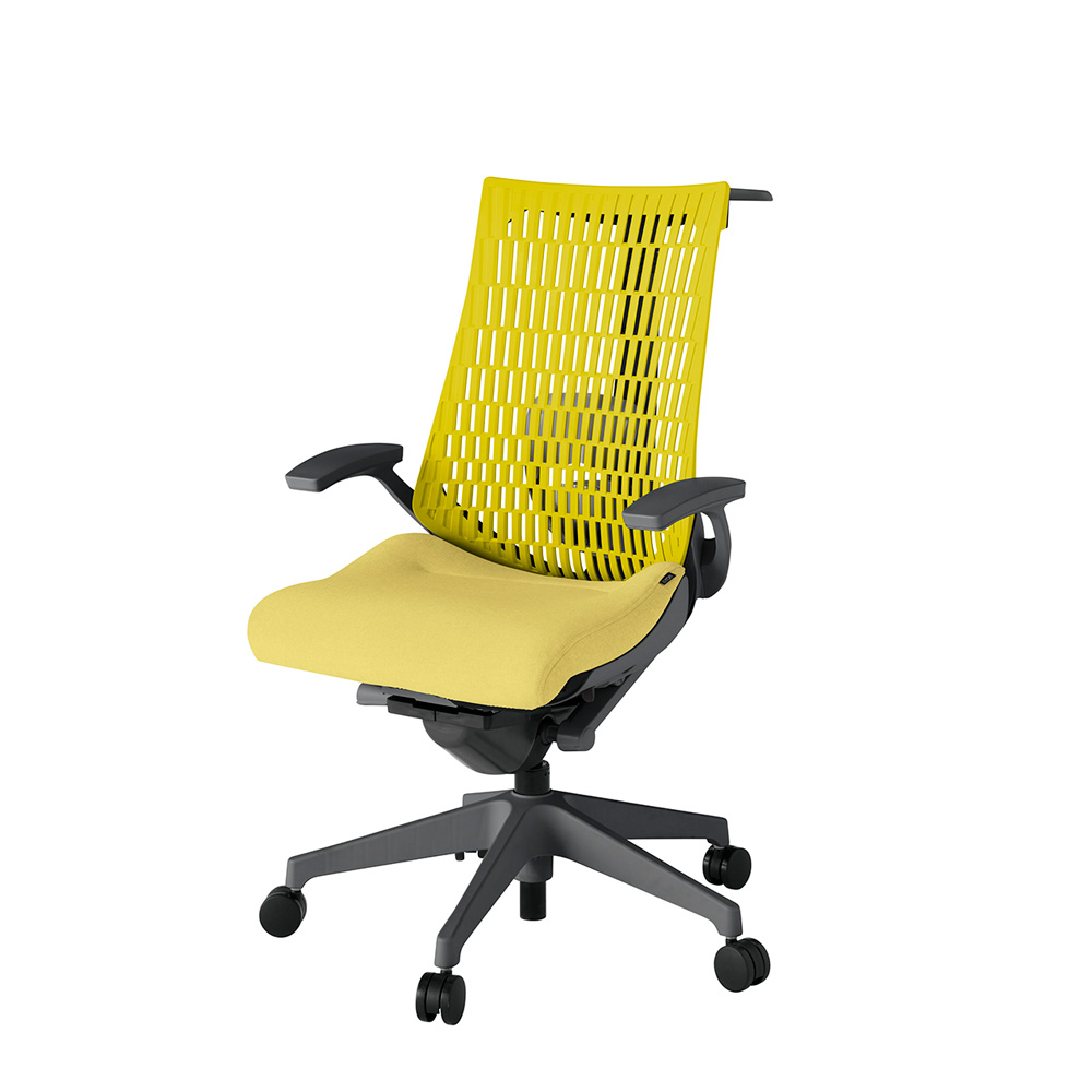 アクト2 KJ425SAHW2U6U5 エラストマバック テクスチャード ランバーサポート 固定肘 ハンガーナイロンキャスター[ ベースカラー: W2 張地カラー: U6U5 / イエロー  ]