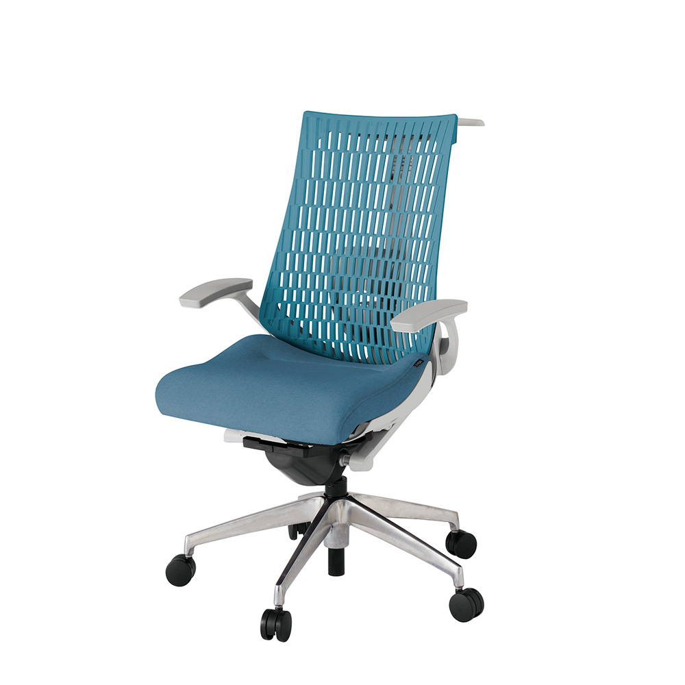 アクト2 KJ425SAHZNB4A4 エラストマバック テクスチャード ランバーサポート 固定肘 ハンガーナイロンキャスター [ ベースカラー: ZN 張地カラー: B4A4 / ブルー  ]