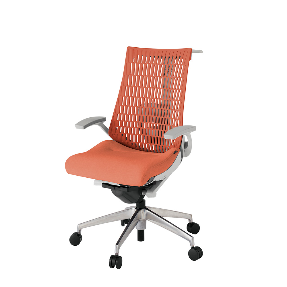 アクト2 KJ425SAHZND4D4 エラストマバック テクスチャード ランバーサポート 固定肘 ハンガーナイロンキャスター [ ベースカラー: ZN 張地カラー: D4D4 / パーシモオレンジ  ]