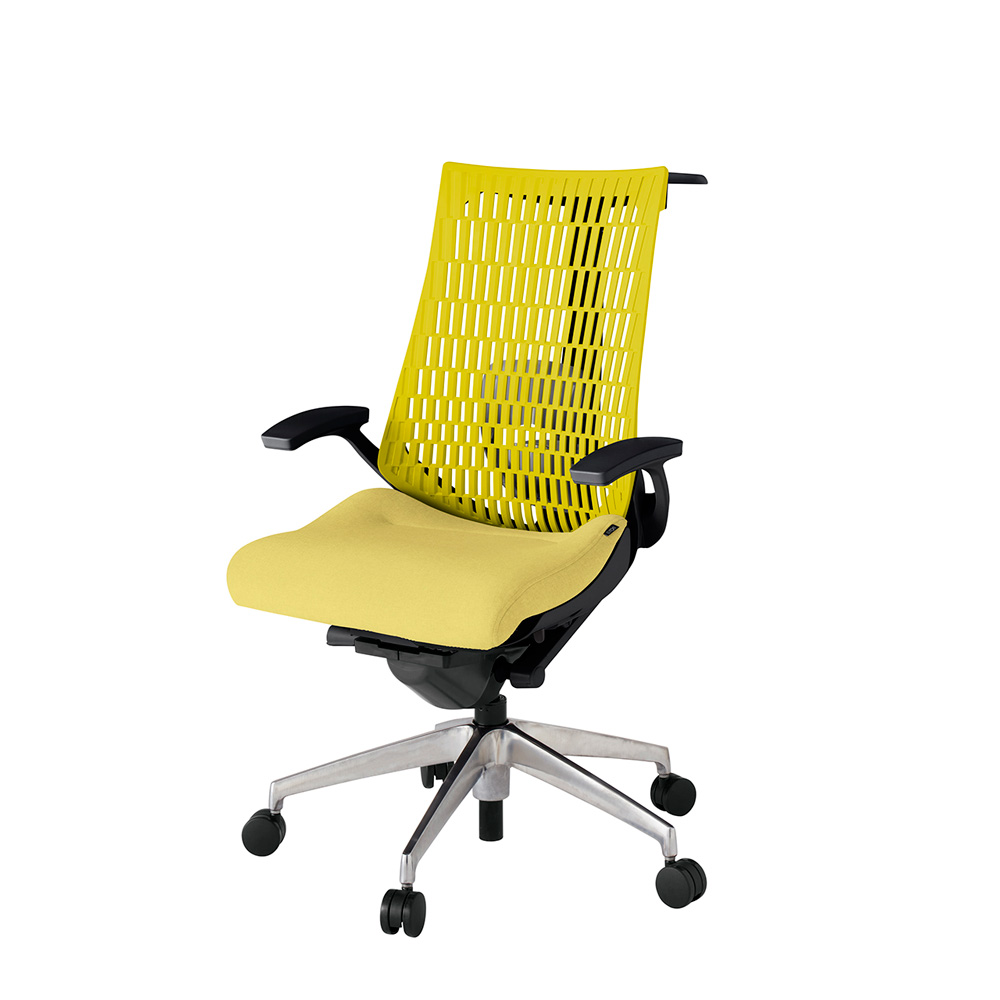 アクト2 KJ425SAHZTU6U5 エラストマバック テクスチャード ランバーサポート 固定肘 ハンガーナイロンキャスター [ ベースカラー: ZT 張地カラー: U6U5 / イエロー  ]