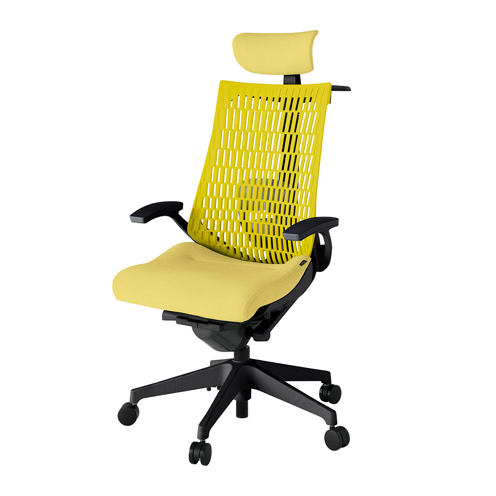 アクト2 KJ425SAXT1U6U5 エラストマバック テクスチャード ランバーサポート 固定肘 ヘッドサポート ( クロス ) ハンガー ナイロンキャスター [ ベースカラー: T1 張地カラー: U6U5 / イエロー  ]