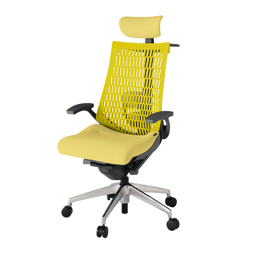 アクト2 KJ425SAXZDU6U5 エラストマバック テクスチャード ランバーサポート 固定肘 ヘッドサポート ( クロス ) ハンガー ナイロンキャスター [ ベースカラー: ZD 張地カラー: U6U5 / イエロー  ]