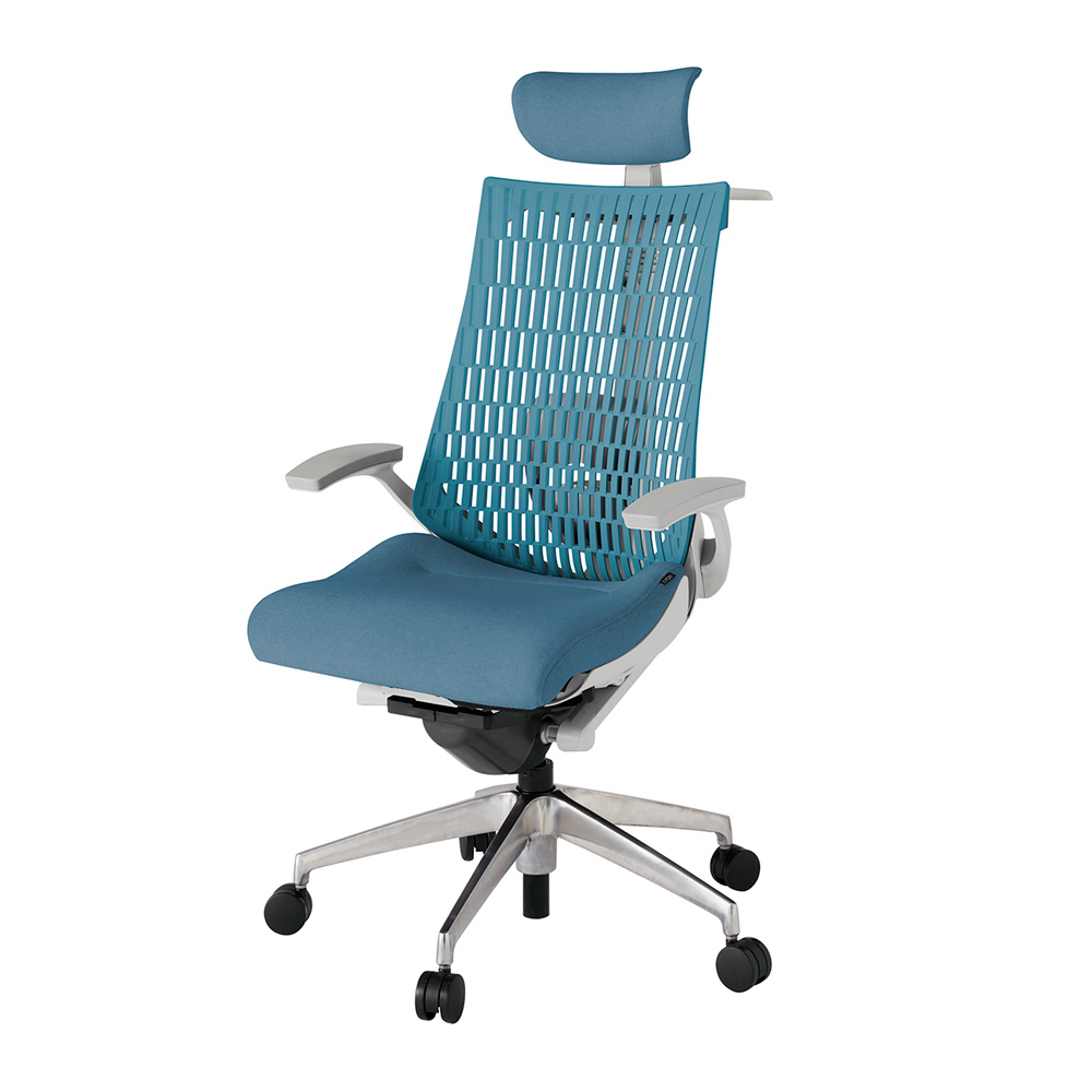 アクト2 KJ425SAXZNB4A4 エラストマバック テクスチャード ランバーサポート 固定肘 ヘッドサポート ( クロス ) ハンガー ナイロンキャスター [ ベースカラー: ZN 張地カラー: B4A4 / ブルー  ]