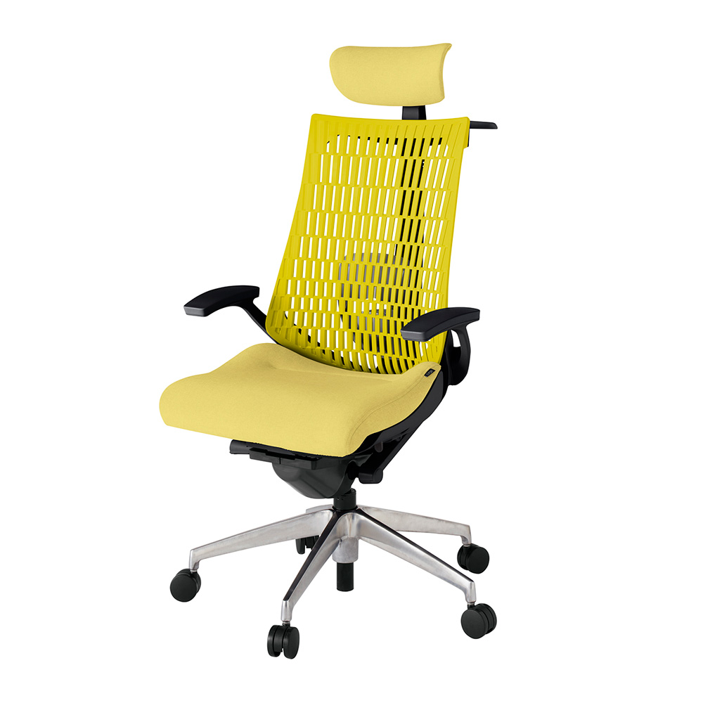 アクト2 KJ425SAXZTU6U5 エラストマバック テクスチャード ランバーサポート 固定肘 ヘッドサポート ( クロス ) ハンガー ナイロンキャスター [ ベースカラー: ZT 張地カラー: U6U5 / イエロー  ]