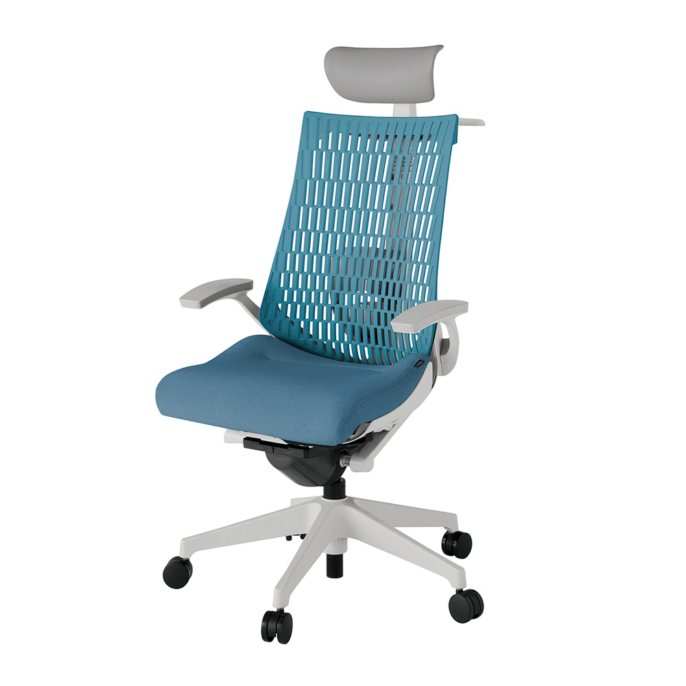 アクト2 KJ425SAYGNB4A4 エラストマバック テクスチャード ランバーサポート 固定肘 ヘッドサポート ( ビニール ) ハンガー ナイロンキャスター [ ベースカラー: GN 張地カラー: B4A4 / ブルー  ]