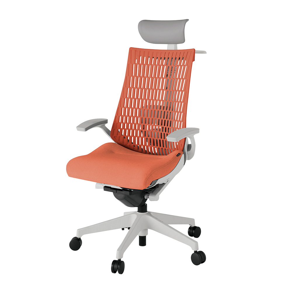 アクト2 KJ425SAYGND4D4 エラストマバック テクスチャード ランバーサポート 固定肘 ヘッドサポート ( ビニール ) ハンガー ナイロンキャスター [ ベースカラー: GN 張地カラー: D4D4 / パーシモオレンジ  ]