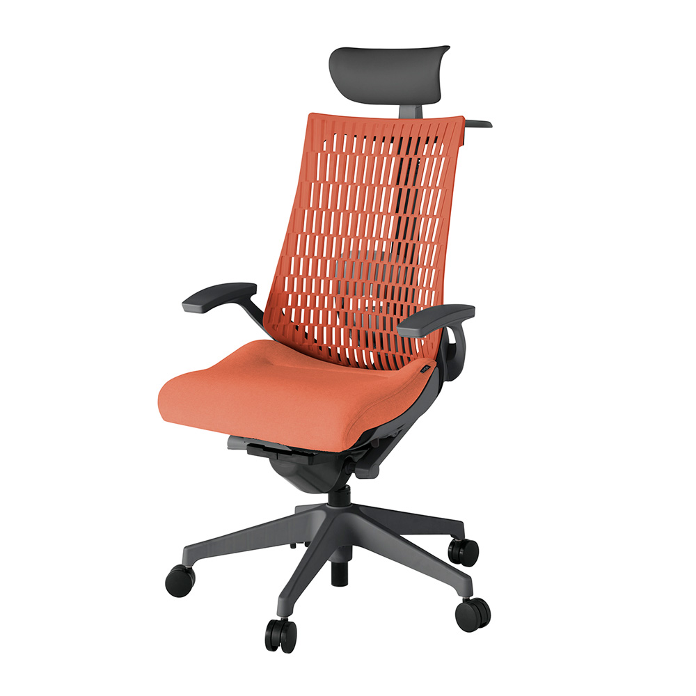 アクト2 KJ425SAYW2D4D4 エラストマバック テクスチャード ランバーサポート 固定肘 ヘッドサポート ( ビニール ) ハンガー ナイロンキャスター [ ベースカラー: W2 張地カラー: D4D4 / パーシモオレンジ  ]