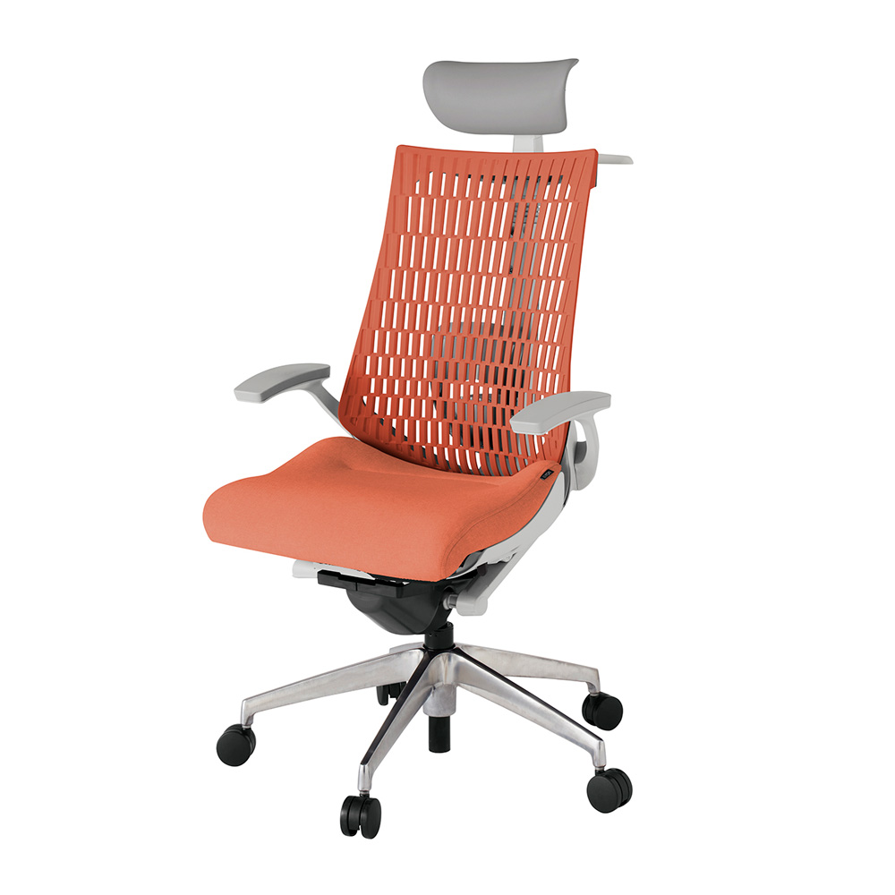 アクト2 KJ425SAYZND4D4 エラストマバック テクスチャード ランバーサポート 固定肘 ヘッドサポート ( ビニール ) ハンガー ナイロンキャスター [ ベースカラー: ZN 張地カラー: D4D4 / パーシモオレンジ  ]