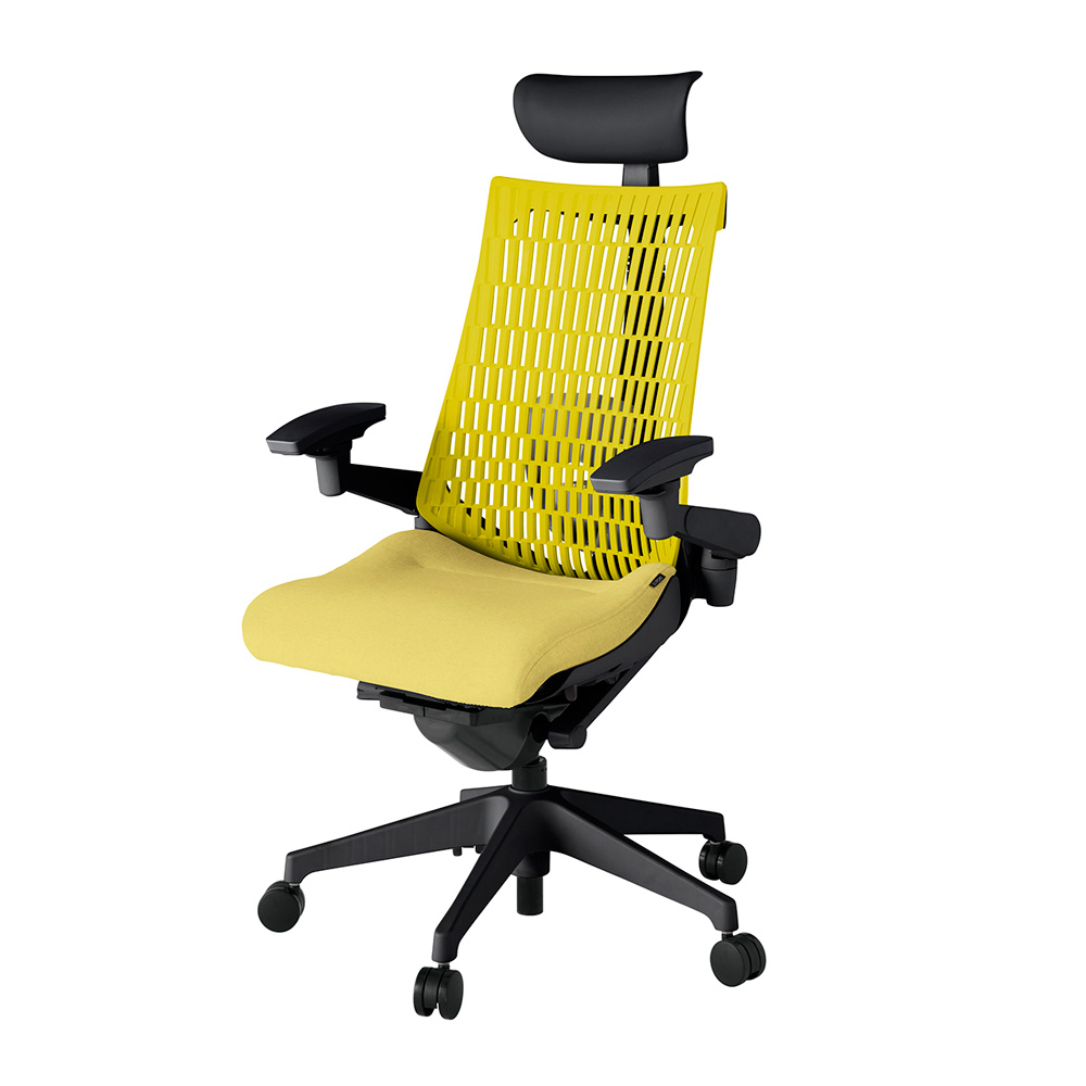 アクト2 KJ427SAFT1U6U5 エラストマバック テクスチャード ランバーサポート 可動肘 ヘッドサポート ( ビニール ) ナイロンキャスター [ ベースカラー: T1 張地カラー: U6U5 / イエロー  ]