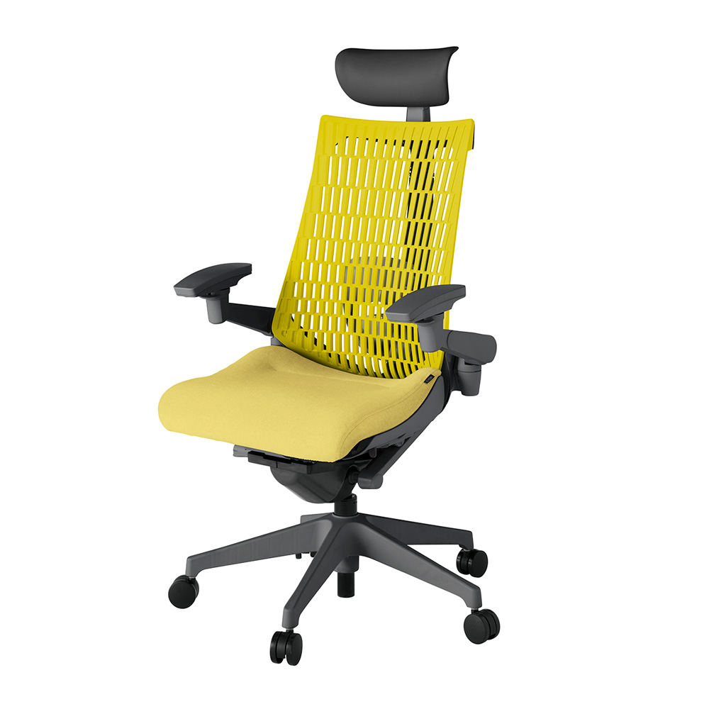 アクト2 KJ427SAFW2U6U5 エラストマバック テクスチャード ランバーサポート 可動肘 ヘッドサポート ( ビニール ) ナイロンキャスター [ ベースカラー: W2 張地カラー: U6U5 / イエロー  ]