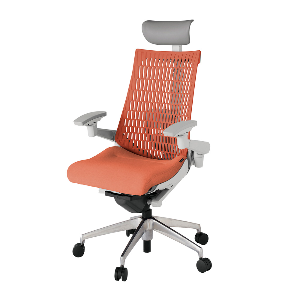 アクト2 KJ427SAFZND4D4 エラストマバック テクスチャード ランバーサポート 可動肘 ヘッドサポート ( ビニール ) ナイロンキャスター [ ベースカラー: ZN 張地カラー: D4D4 / パーシモオレンジ  ]