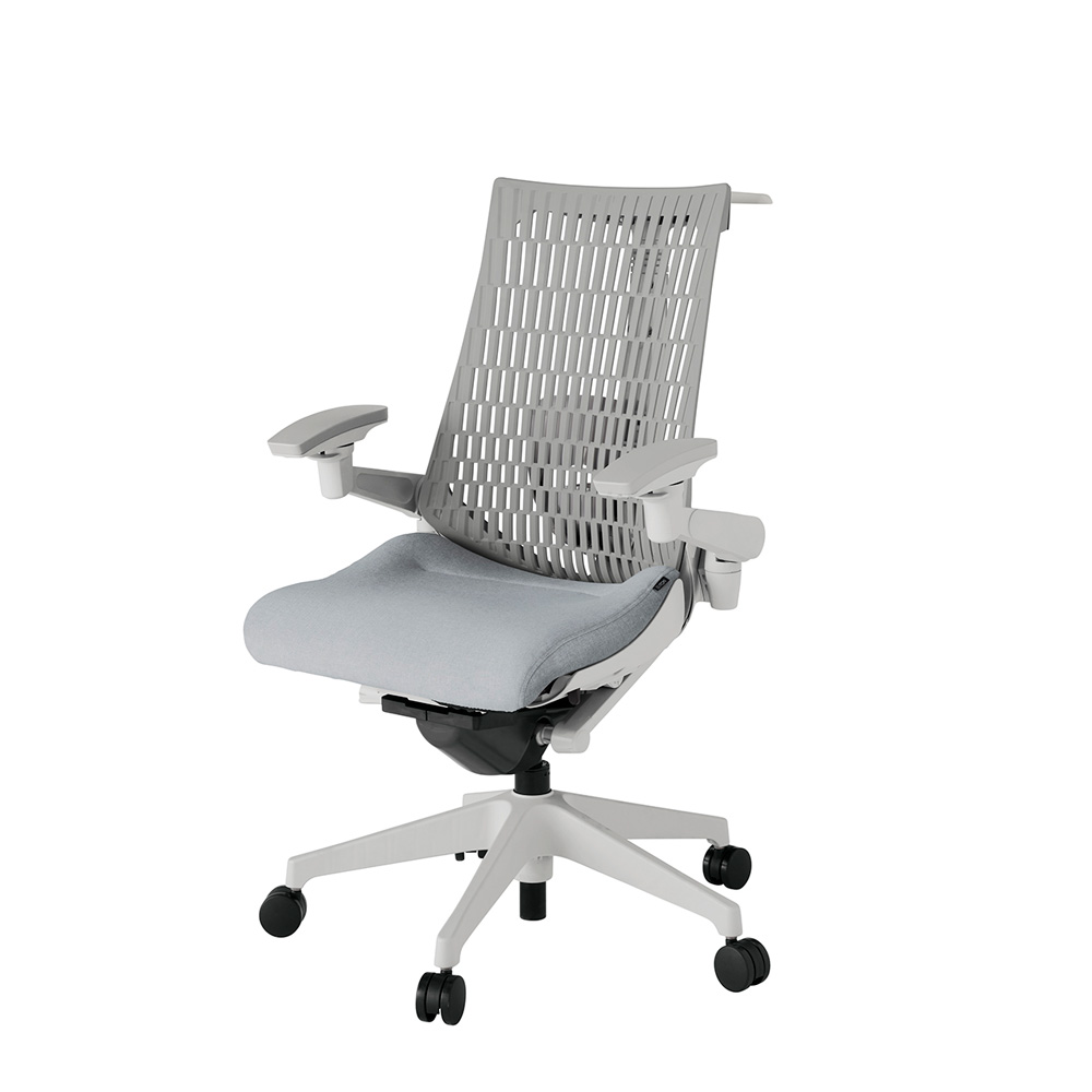 アクト2 KJ427SAHGNT7T6 エラストマバック テクスチャード ランバーサポート 可動肘 ハンガーナイロンキャスター[ ベースカラー: GN 張地カラー: T7T6 / ホワイトグレー  ]
