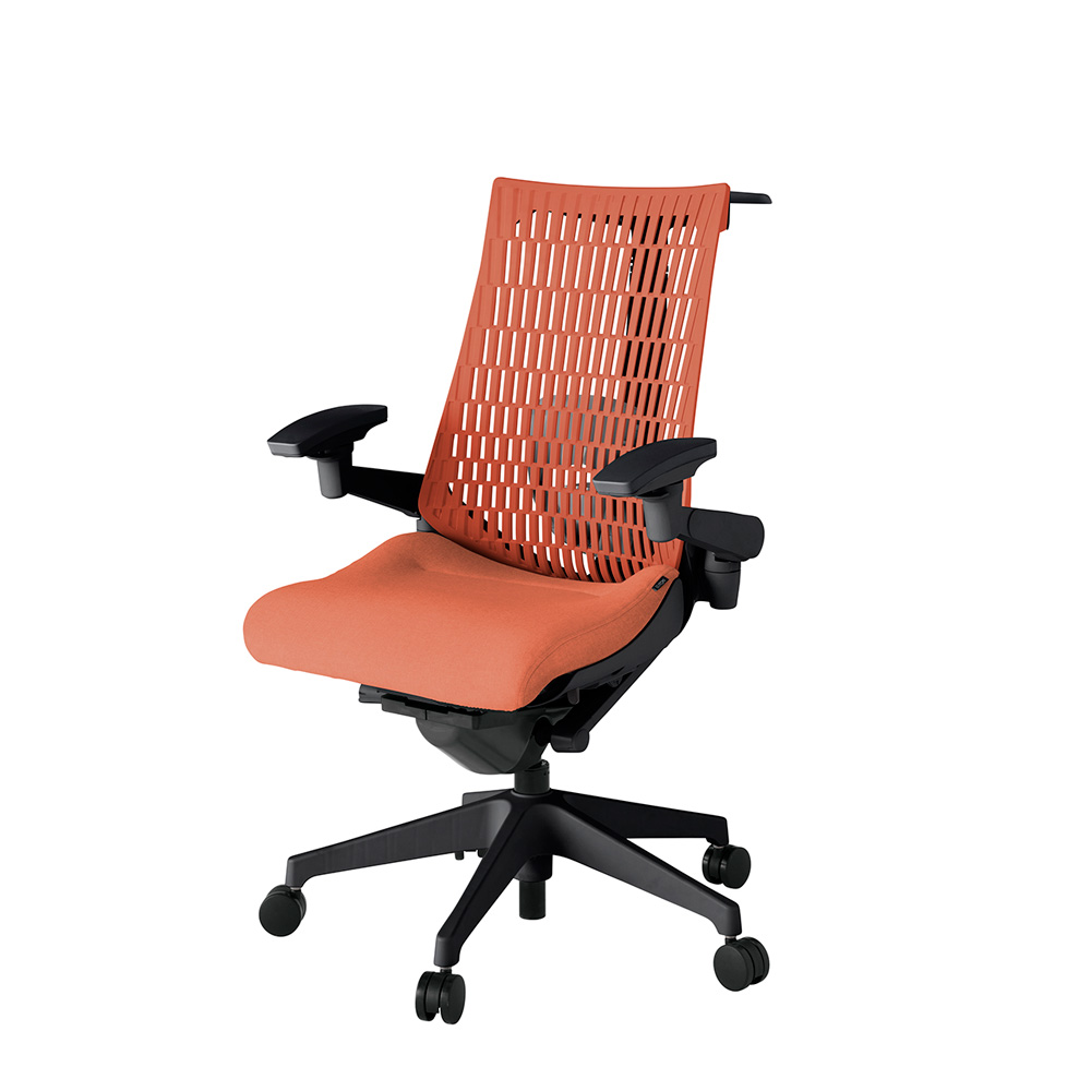アクト2 KJ427SAHT1D4D4 エラストマバック テクスチャード ランバーサポート 可動肘 ハンガーナイロンキャスター[ ベースカラー: T1 張地カラー: D4D4 / パーシモオレンジ  ]