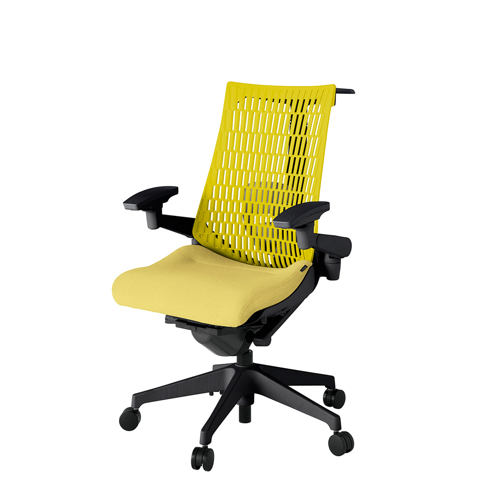 アクト2 KJ427SAHT1U6U5 エラストマバック テクスチャード ランバーサポート 可動肘 ハンガーナイロンキャスター[ ベースカラー: T1 張地カラー: U6U5 / イエロー  ]