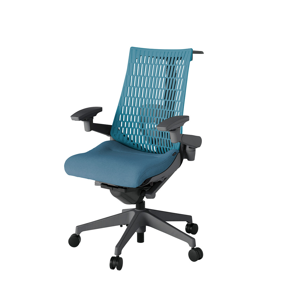 アクト2 KJ427SAHW2B4A4 エラストマバック テクスチャード ランバーサポート 可動肘 ハンガーナイロンキャスター[ ベースカラー: W2 張地カラー: B4A4 / ブルー  ]