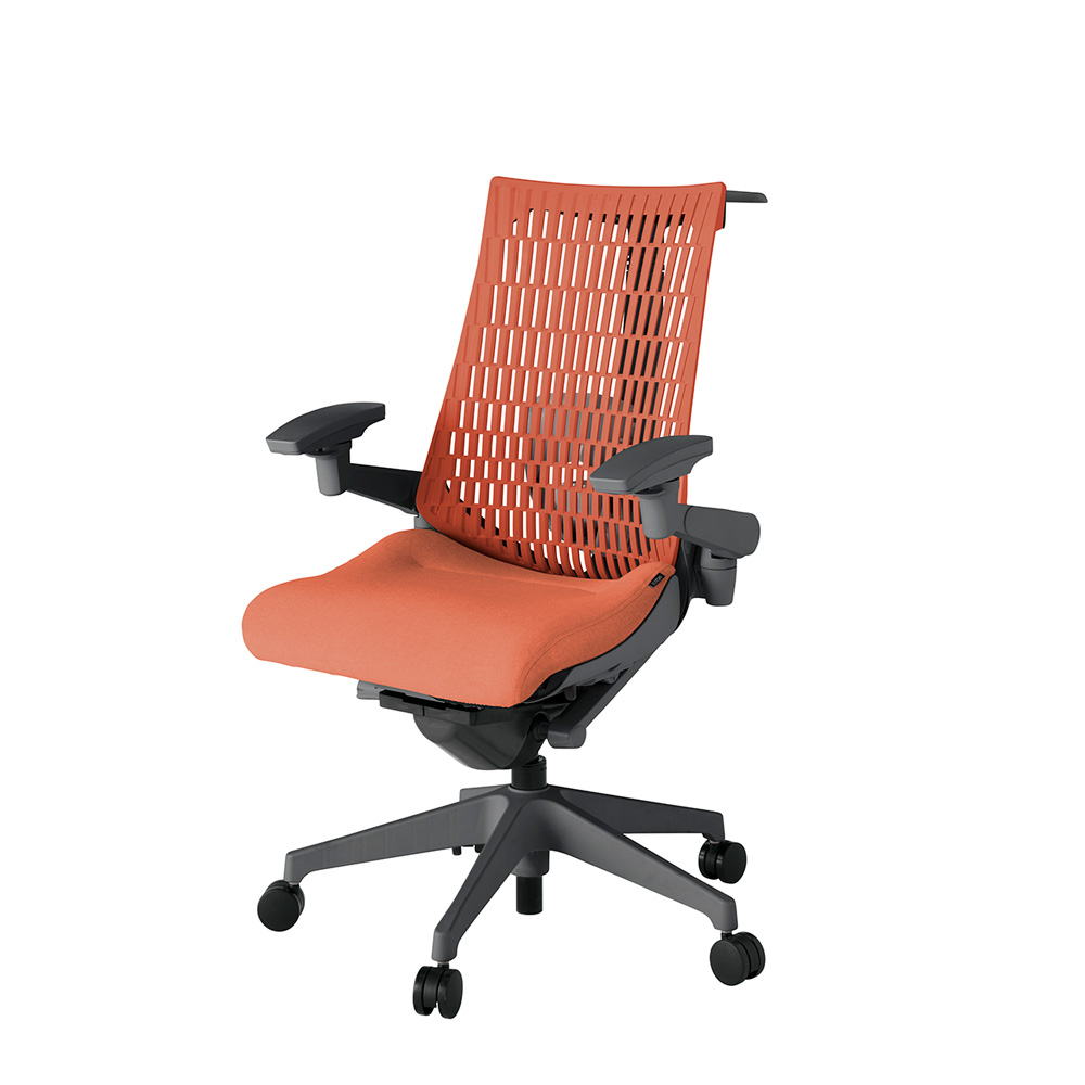 アクト2 KJ427SAHW2D4D4 エラストマバック テクスチャード ランバーサポート 可動肘 ハンガーナイロンキャスター[ ベースカラー: W2 張地カラー: D4D4 / パーシモオレンジ  ]