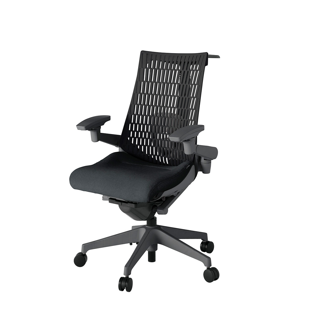 アクト2 KJ427SAHW2T1T1 エラストマバック テクスチャード ランバーサポート 可動肘 ハンガーナイロンキャスター[ ベースカラー: W2 張地カラー: T1T1 / ブラック  ]