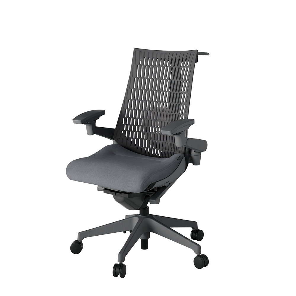 アクト2 KJ427SAHW2T3W2 エラストマバック テクスチャード ランバーサポート 可動肘 ハンガーナイロンキャスター[ ベースカラー: W2 張地カラー: T3W2 / ダークグレー  ]