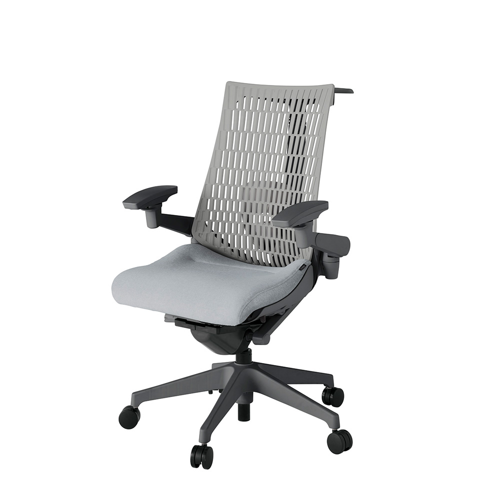 アクト2 KJ427SAHW2T7T6 エラストマバック テクスチャード ランバーサポート 可動肘 ハンガーナイロンキャスター[ ベースカラー: W2 張地カラー: T7T6 / ホワイトグレー  ]