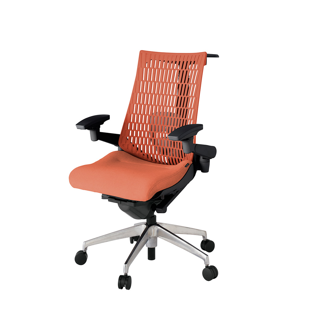 アクト2 KJ427SAHZTD4D4 エラストマバック テクスチャード ランバーサポート 可動肘 ハンガーナイロンキャスター [ ベースカラー: ZT 張地カラー: D4D4 / パーシモオレンジ  ]