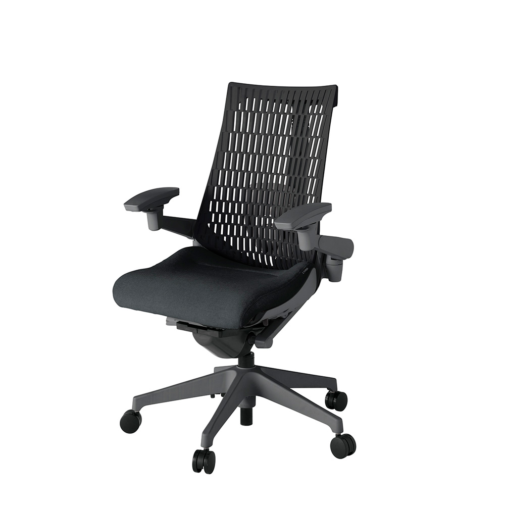 アクト2 KJ427SA-W2T1T1 エラストマバック テクスチャード ランバーサポート 可動肘 ナイロンキャスター[ ベースカラー: W2 張地カラー: T1T1 / ブラック  ]