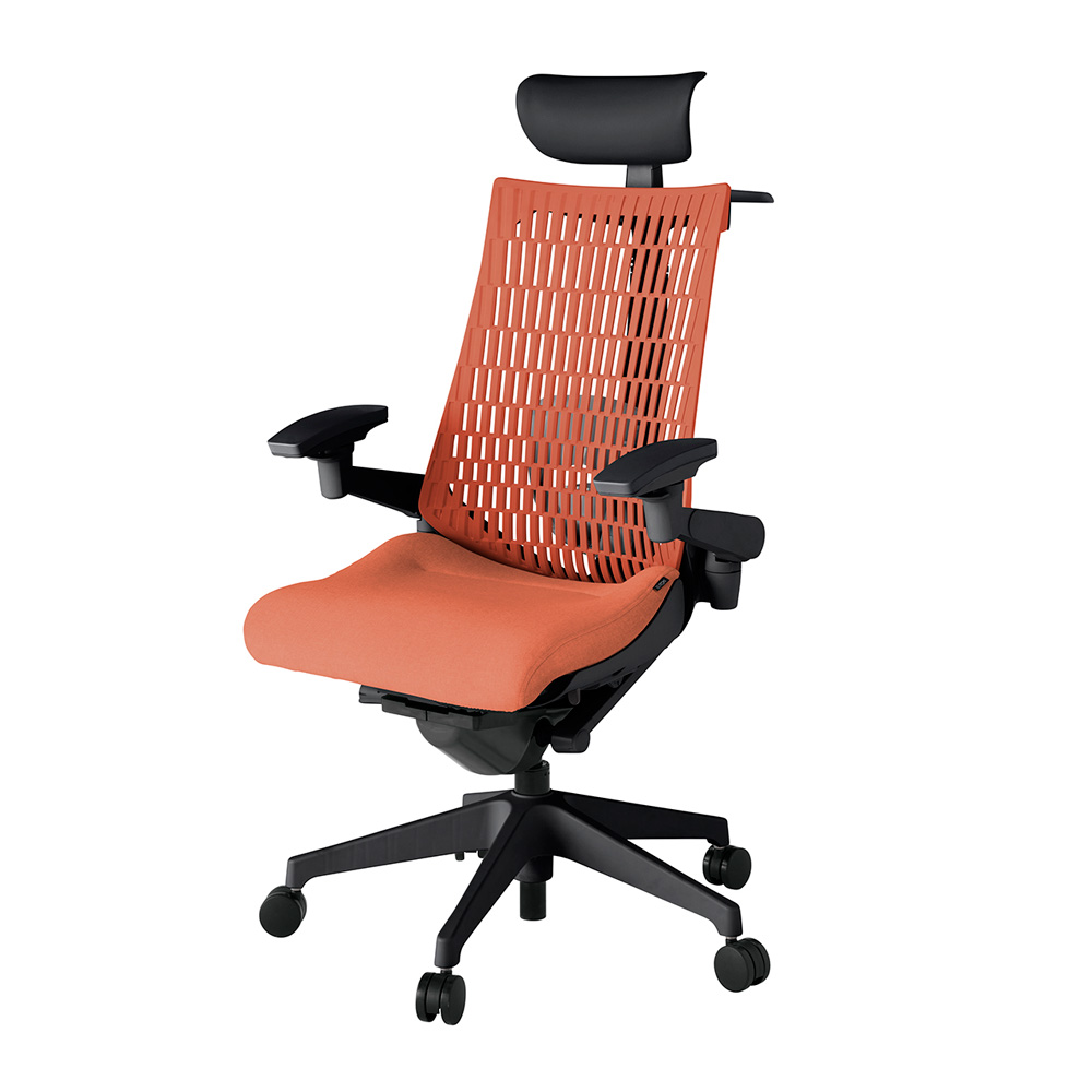 アクト2 KJ427SAYMT1D4D4 エラストマバック テクスチャード ランバーサポート 可動肘 ヘッドサポート ( ビニール ) ハンガー ウレタンキャスター [ ベースカラー: T1 張地カラー: D4D4 / パーシモオレンジ  ]