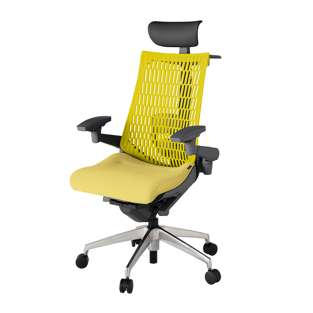 アクト2 KJ427SAYZDU6U5 エラストマバック テクスチャード ランバーサポート 可動肘 ヘッドサポート ( ビニール ) ハンガー ナイロンキャスター [ ベースカラー: ZD 張地カラー: U6U5 / イエロー  ]