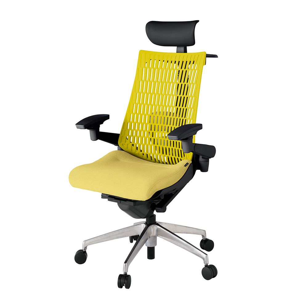 アクト2 KJ427SAYZTU6U5 エラストマバック テクスチャード ランバーサポート 可動肘 ヘッドサポート ( ビニール ) ハンガー ナイロンキャスター [ ベースカラー: ZT 張地カラー: U6U5 / イエロー  ]