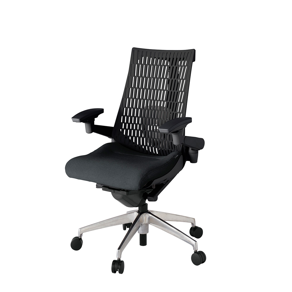 アクト2 KJ427SA-ZTT1T1 エラストマバック テクスチャード ランバーサポート 可動肘 ナイロンキャスター [ ベースカラー: ZT 張地カラー: T1T1 / ブラック  ]