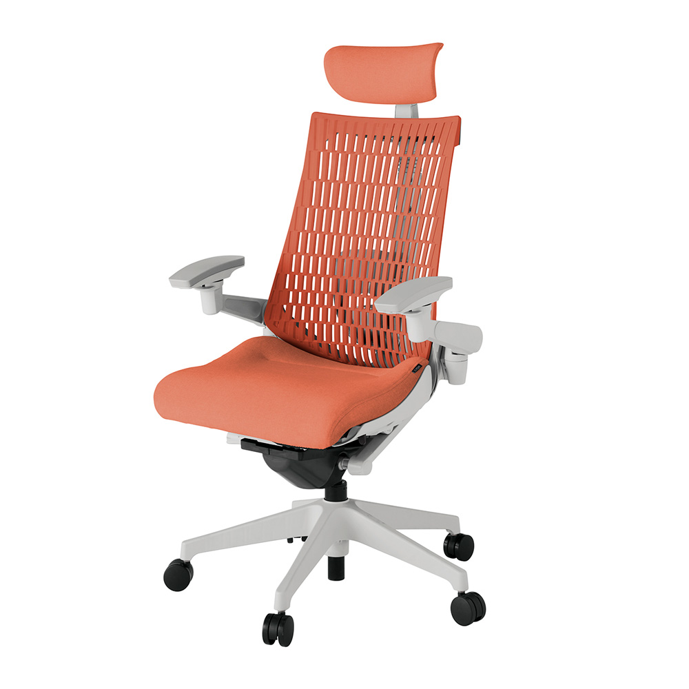 アクト2 KJ427SAEMGND4D4 エラストマバック テクスチャード ランバーサポート 可動肘 ヘッドサポート ( クロス ) ウレタンキャスター [ ベースカラー: GN 張地カラー: D4D4 / パーシモオレンジ  ]