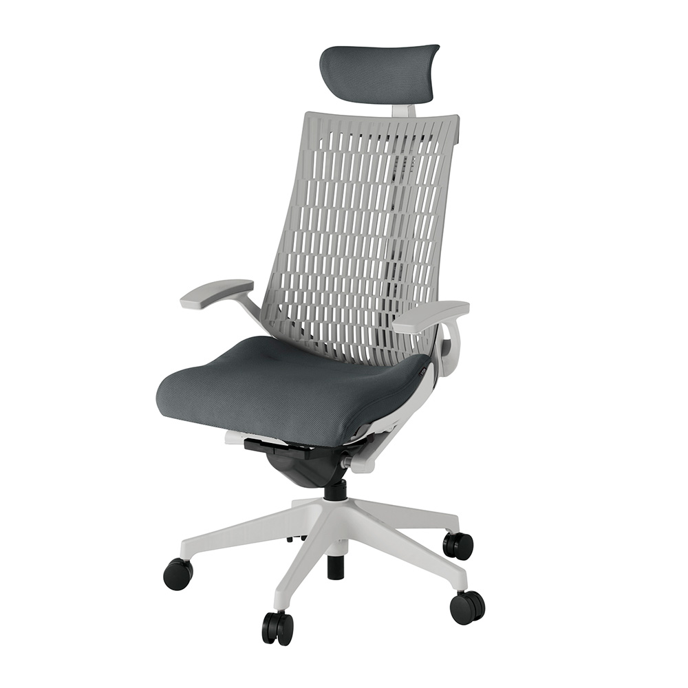 アクト2 KJ445PSEGNC3T6 エラストマバック プレーン 固定肘 ヘッドサポート ( クロス ) ナイロンキャスター[ ベースカラー: GN 張地カラー: C3 / ダークグレー  ]