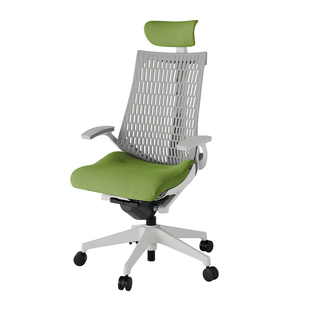 アクト2 KJ445PSEGNQ7T6 エラストマバック プレーン 固定肘 ヘッドサポート ( クロス ) ナイロンキャスター[ ベースカラー: GN 張地カラー: Q7 / グラスグリーン  ]