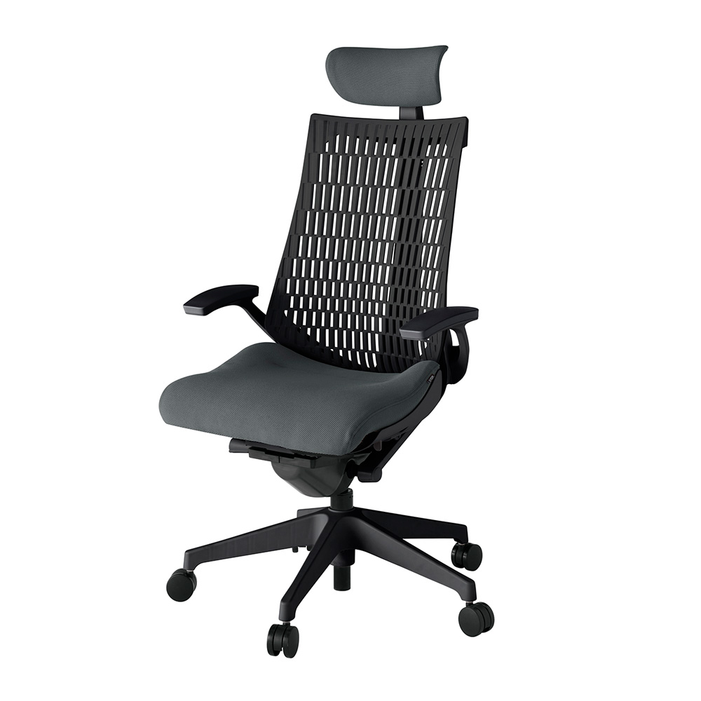 アクト2 KJ445PSET1C3T1 エラストマバック プレーン 固定肘 ヘッドサポート ( クロス ) ナイロンキャスター[ ベースカラー: T1 張地カラー: C3 / ダークグレー  ]