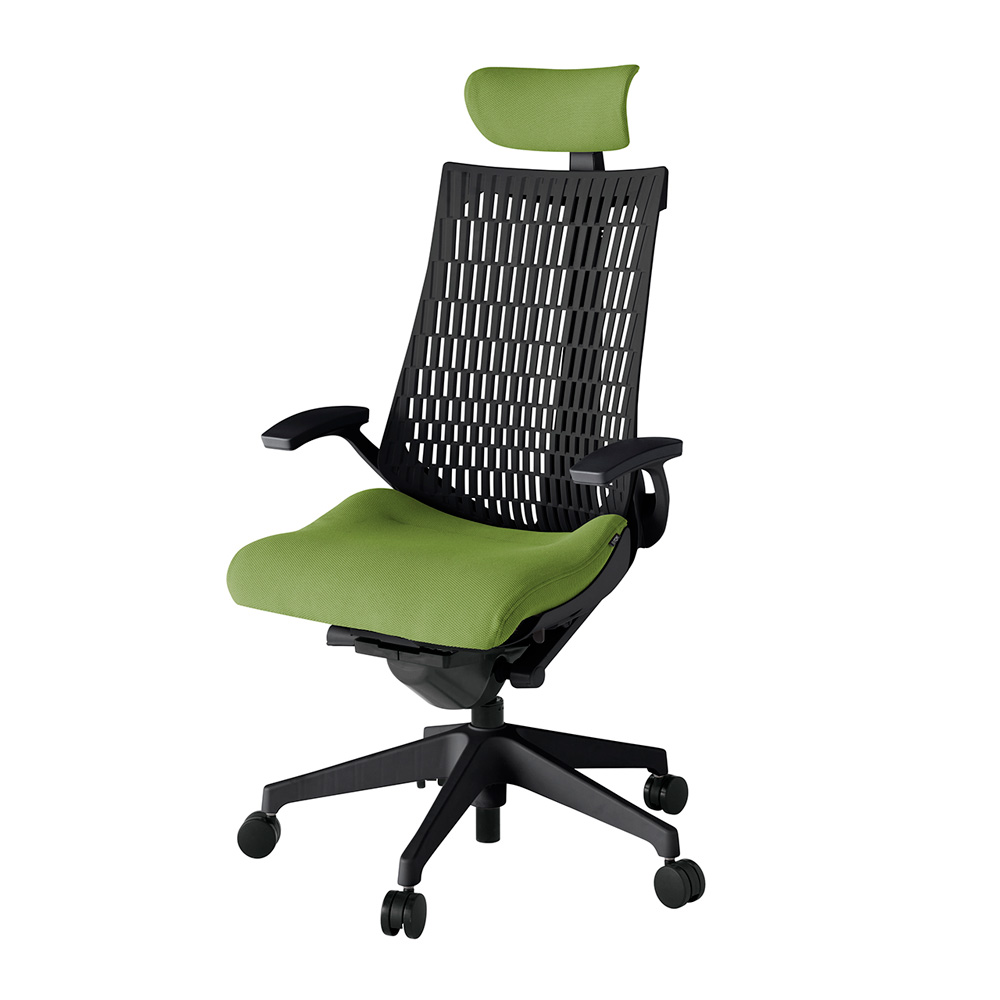 アクト2 KJ445PSET1Q7T1 エラストマバック プレーン 固定肘 ヘッドサポート ( クロス ) ナイロンキャスター[ ベースカラー: T1 張地カラー: Q7 / グラスグリーン  ]