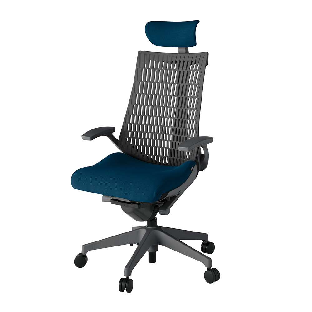 アクト2 KJ445PSEW2B2W2 エラストマバック プレーン 固定肘 ヘッドサポート ( クロス ) ナイロンキャスター[ ベースカラー: W2 張地カラー: B2 / ネイビーブルー  ]