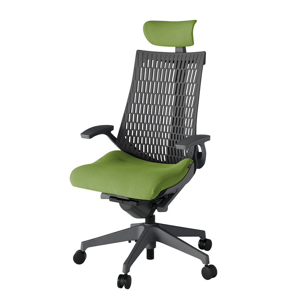 アクト2 KJ445PSEW2Q7W2 エラストマバック プレーン 固定肘 ヘッドサポート ( クロス ) ナイロンキャスター[ ベースカラー: W2 張地カラー: Q7 / グラスグリーン  ]